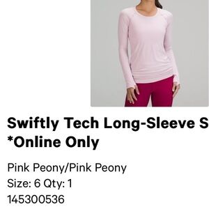 Lululemon Swiftly Tech Long-Sleeve Shirt - Pink Peony